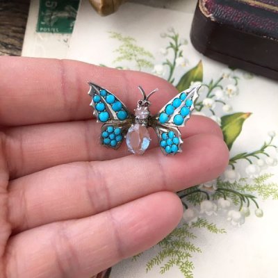 画像11: ターコイズとサフィレットのバタフライブローチ