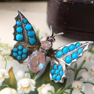 画像10: ターコイズとサフィレットのバタフライブローチ
