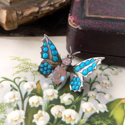画像5: ターコイズとサフィレットのバタフライブローチ