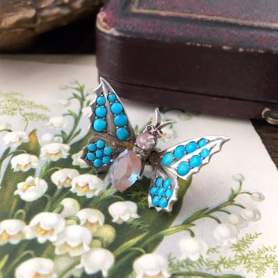 画像7: ターコイズとサフィレットのバタフライブローチ