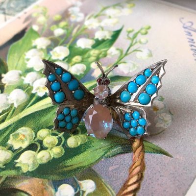 画像3: ターコイズとサフィレットのバタフライブローチ