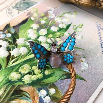 画像4: ターコイズとサフィレットのバタフライブローチ