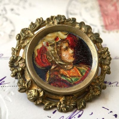 画像8: 少女の横顔肖像エナメルブローチ