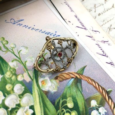 画像4: 赤ガラスとアールデコデザインのブローチ