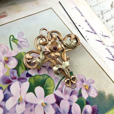 画像9: FIX アールヌーヴォー花のゴールドブローチ