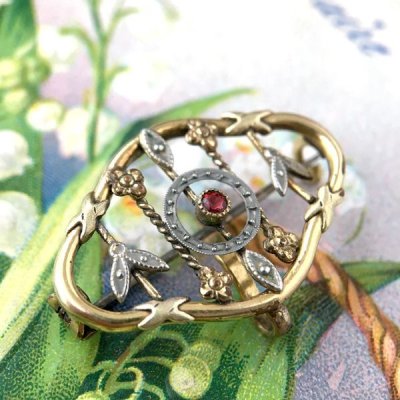 画像7: 赤ガラスとアールデコデザインのブローチ