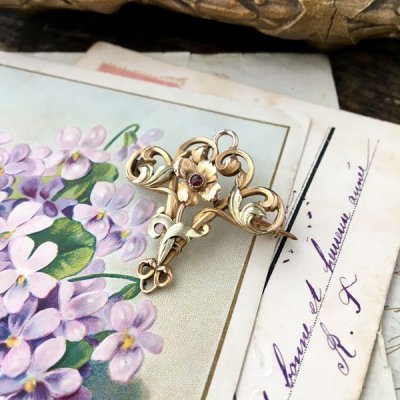 画像6: FIX アールヌーヴォー花のゴールドブローチ