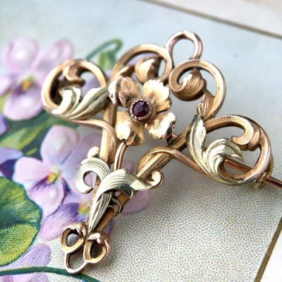 画像7: FIX アールヌーヴォー花のゴールドブローチ