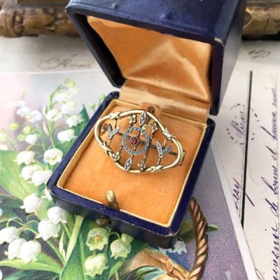 画像8: 赤ガラスとアールデコデザインのブローチ