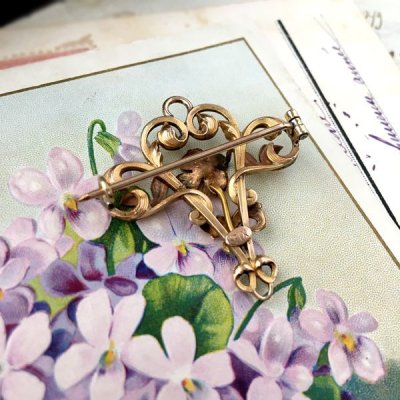 画像5: FIX アールヌーヴォー花のゴールドブローチ