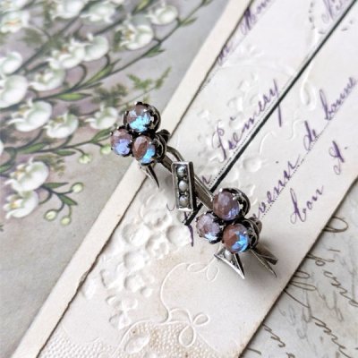 画像9: ローズカットサフィレットのダブルクローバーブローチ