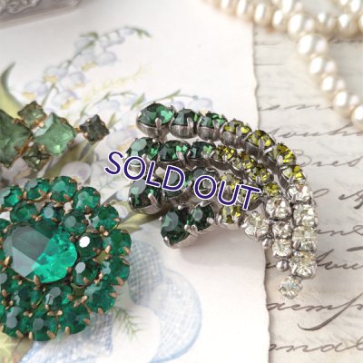 画像12: グリーンガラスのビンテージブローチセット