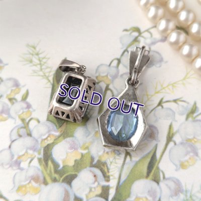 画像6: ブルーガラスとマーカサイトのシルバーペンダントセット
