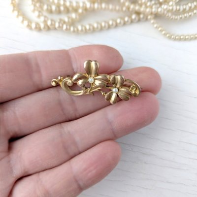 画像10: FIX ダブルクローバーのゴールドブローチ