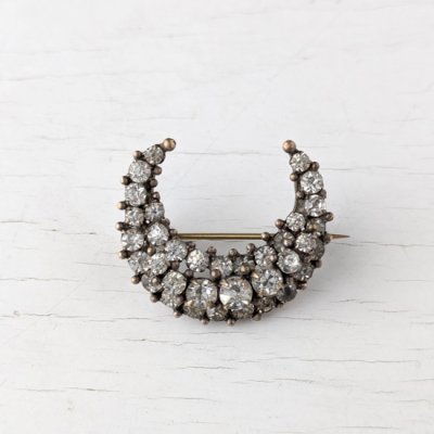 画像3: クリアガラスのクラスター三日月ブローチ