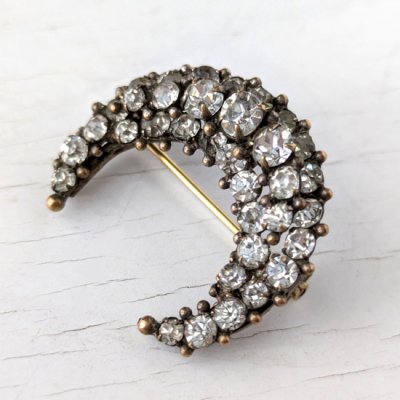 画像5: クリアガラスのクラスター三日月ブローチ