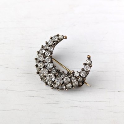 画像8: クリアガラスのクラスター三日月ブローチ