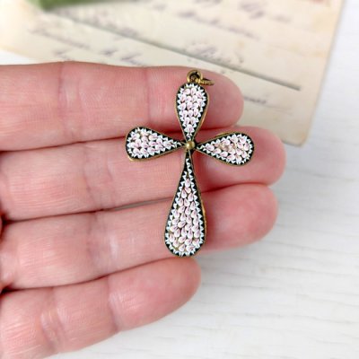 画像8: 桃色マイクロモザイクの十字架ペンダント