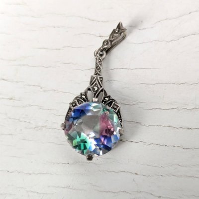 画像2: アイリスガラスとマーカサイトのアールデコペンダント