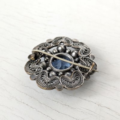 画像7: ブルーガラスのフィリグリー細工ブローチ
