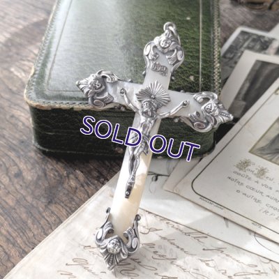 画像2: 天使装飾の大きなマザーオブパール十字架