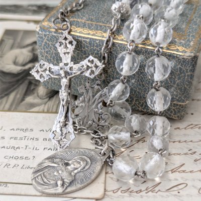 画像1: クリスタルガラスのシルバーロザリオ