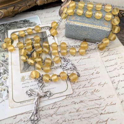 画像9: 銀杏色ウランガラスの大珠シルバーロザリオ