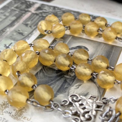 画像7: 銀杏色ウランガラスの大珠シルバーロザリオ