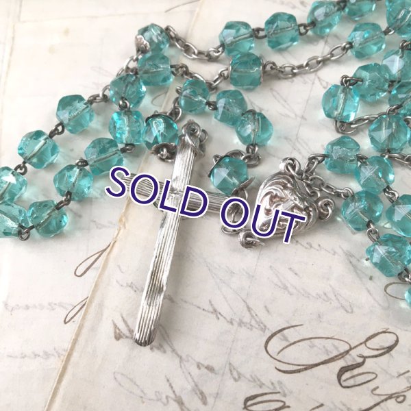 画像8: アクアマリンガラスのロザリオC (8)