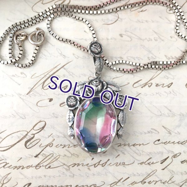 画像9: アイリスガラスとバラのシルバーペンダント (9)