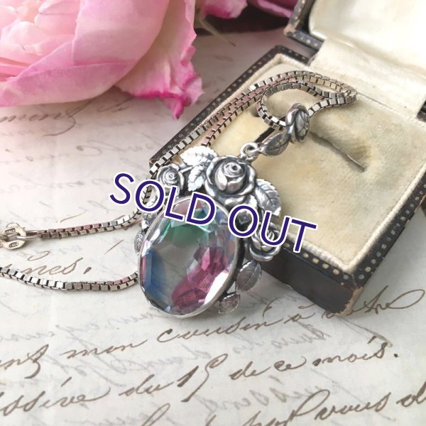 画像3: アイリスガラスとバラのシルバーペンダント (3)