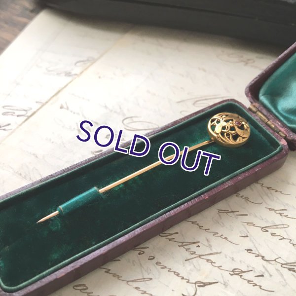 画像3: FIX ヤドリギとルビーガラスのゴールドピン (3)