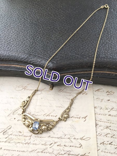 画像6: ブルーガラスとバラのゴールドネックレス (6)