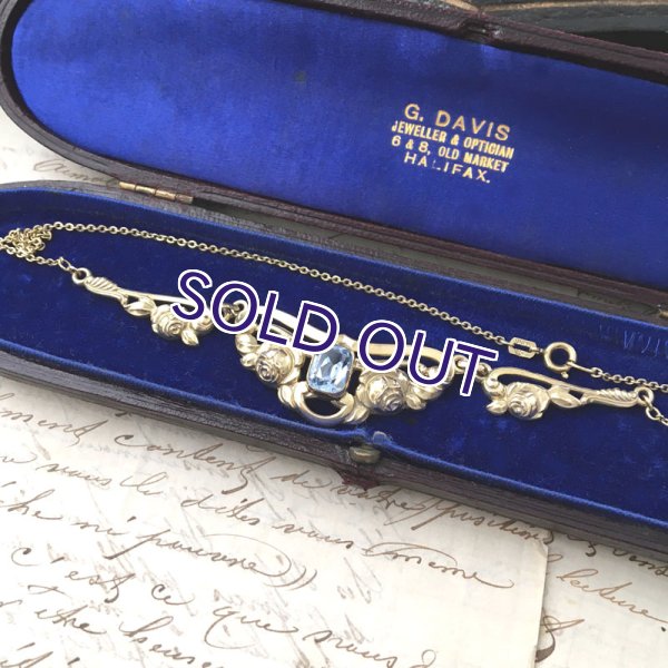 画像2: ブルーガラスとバラのゴールドネックレス (2)