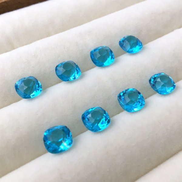 画像3: アンティークブルーガラスストーン クッション 薄色 約7.1〜7.5mm (3)