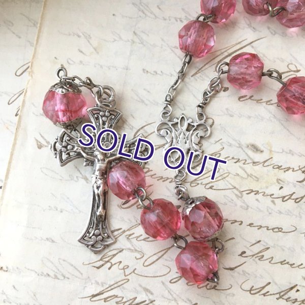 画像9: ピンクガラスのシルバーロザリオ (9)