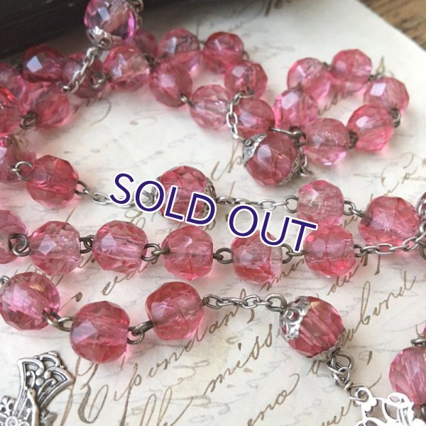 画像7: ピンクガラスのシルバーロザリオ (7)