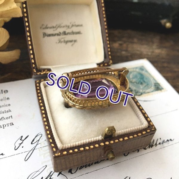 画像6: アメジストガラスとパールのスクエアブローチ (6)