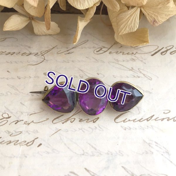 画像2: アメジストガラスのダブルハートブローチ (2)