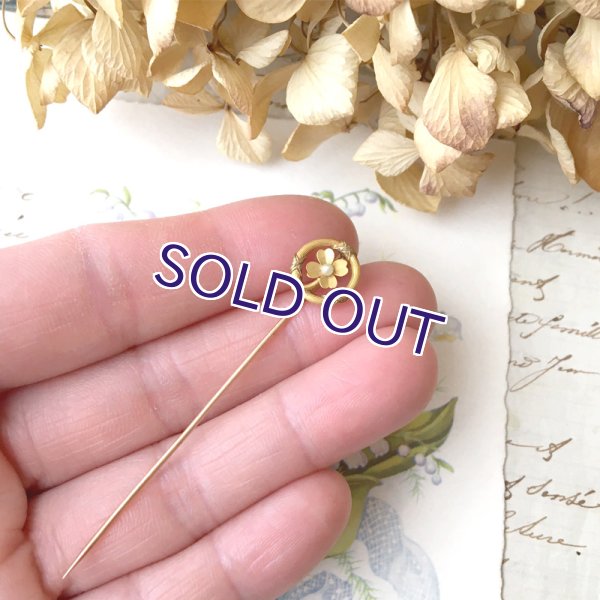 画像10: 18金 パールと四葉クローバーのピン (10)