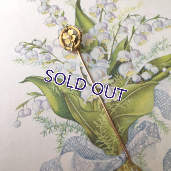 画像7: 18金 パールと四葉クローバーのピン (7)