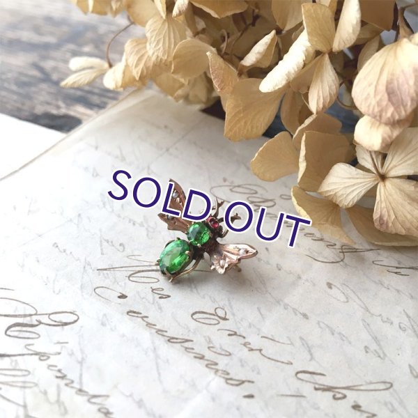 画像5: 銀製 グリーンガラスのバグブローチ (5)