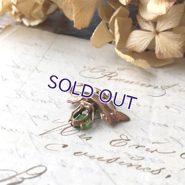 画像9: 銀製 グリーンガラスのバグブローチ (9)