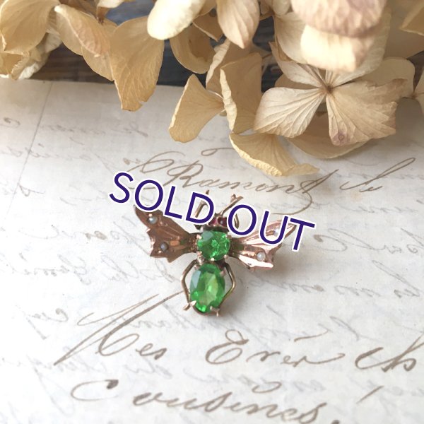 画像2: 銀製 グリーンガラスのバグブローチ (2)