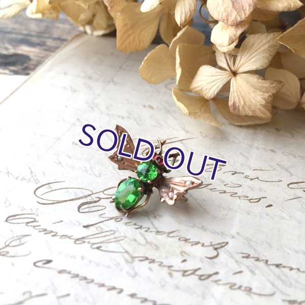 画像3: 銀製 グリーンガラスのバグブローチ (3)