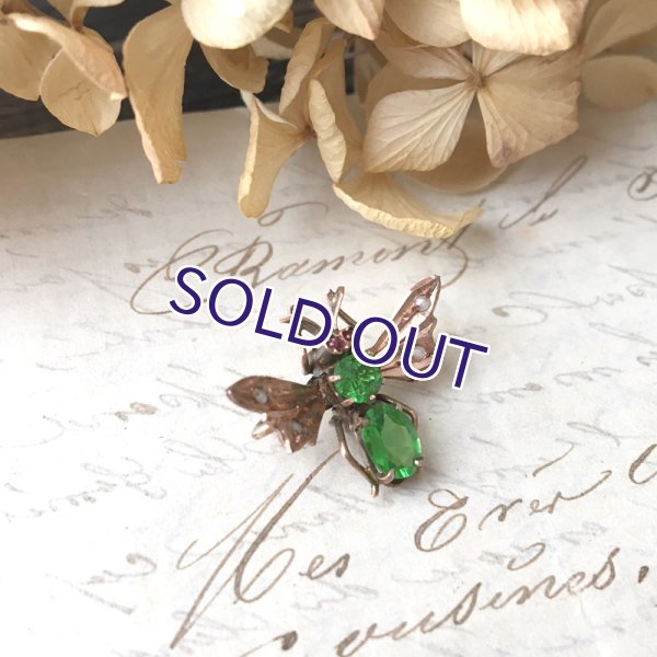 画像4: 銀製 グリーンガラスのバグブローチ (4)