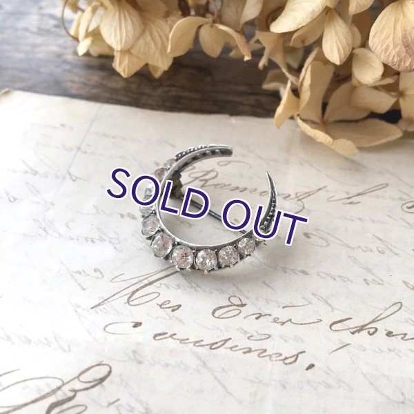 画像3: 銀製 クリアガラスの三日月ブローチ (3)