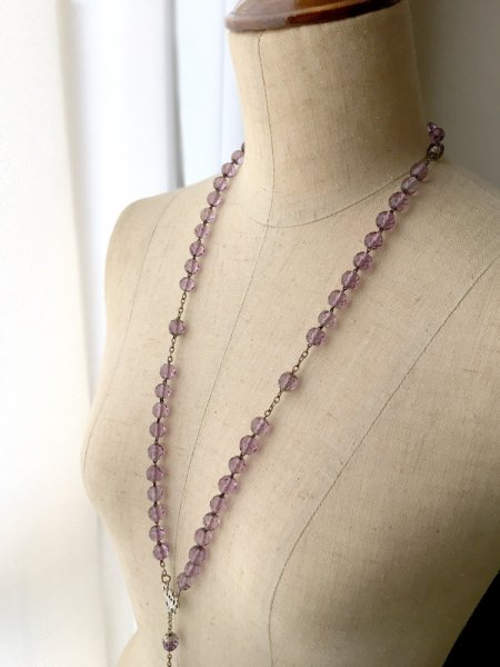 画像8: ハートストーン付 アメジストガラスのシルバーロザリオ (8)