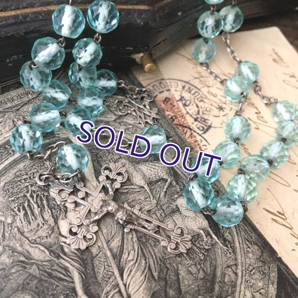 画像2: アクアマリンガラスのシルバーロザリオC (2)