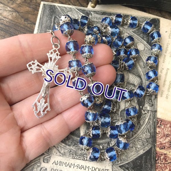 画像8: 総キャップ ブルーガラスのシルバーロザリオ (8)